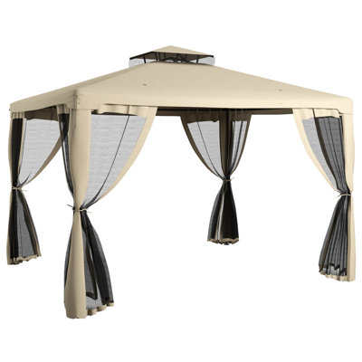 Outsunny 9.6' x 11.6' Patio Gazebo, Outdoor Canopy Shelter with 2-Tier Roof and Netting, Steel Frame for Garden, Lawn, Backyard, and Deck