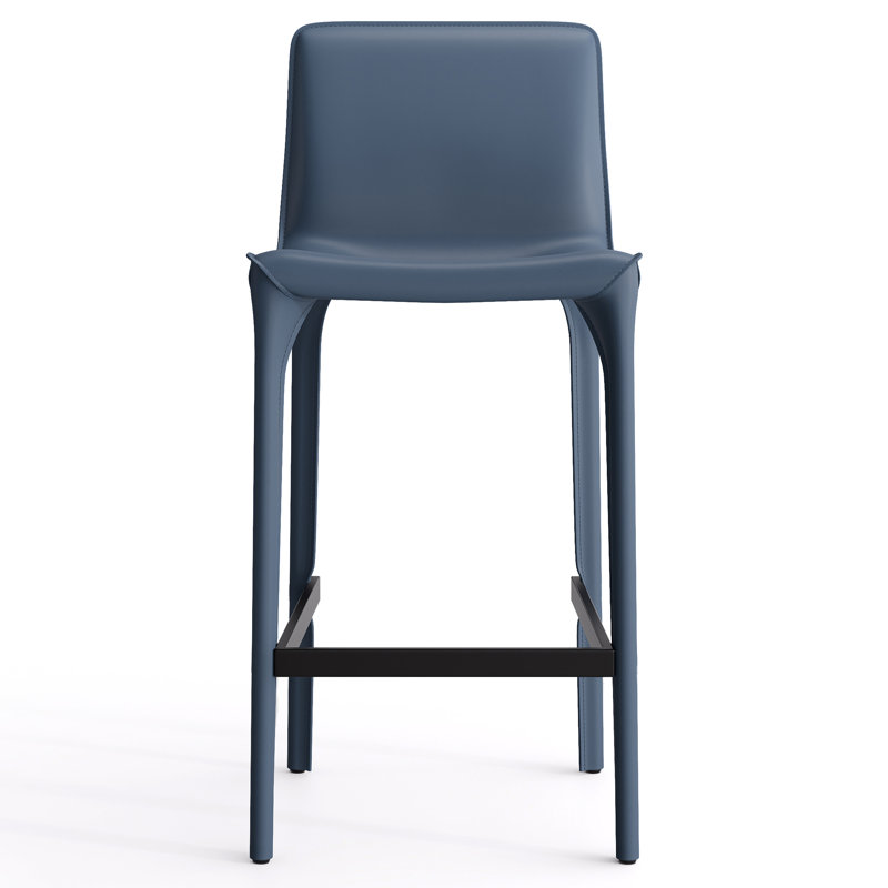 Tabouret de bar H 26 po entièrement assemblé, tabouret de bar rembourré en cuir Saddle avec siège rembourré, tabouret de bar à hauteur de comptoir avec repose-pieds à structure en métal pour îlot de cuisine, bleu