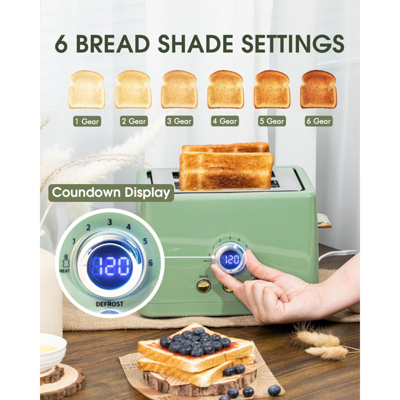 Retro Bread Toaster with LED Digital Countdown Timer
