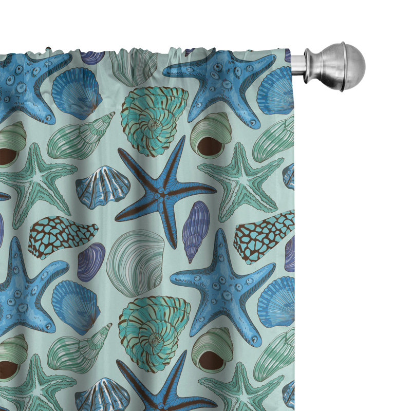 Tropical Starfish Multicolor Polyester Rod Pocket Curtain Panels