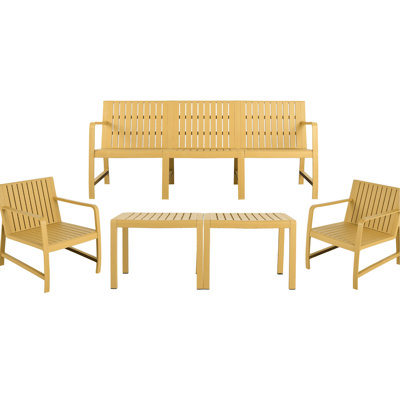 5 - Piece Furniture Ensemble For Indoor/Outdoor: 3 Seater , 2 Chairs, Coffee Tables, Yellow, Polypropylene, Rust , All Weather Durability, Easy Setup, Nesting Tables Arrangement Pp Material, 30