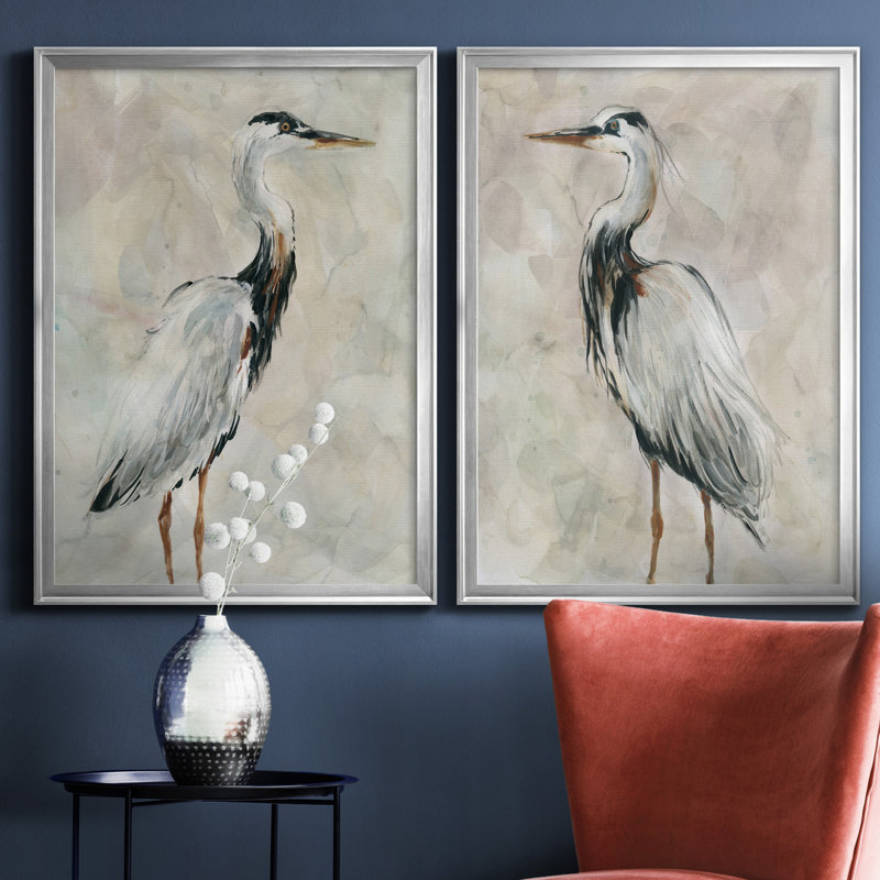 Crane at Dusk I - ensemble de 2 reproductions, H 26,5 po x l 73 po, Toile encadrée, Argent argent