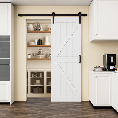 84'' Modern K Shape, Primed Sliding Barn Door with Soft Close, Installation Hardware Kit