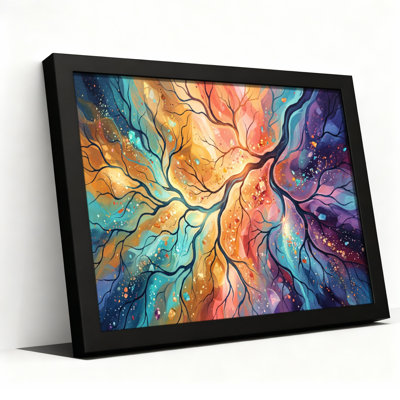 Art mural encadré en bois noir pour salon, chambre à coucher, bureau ou vestibule - décoration murale décorative avec arbre coloré