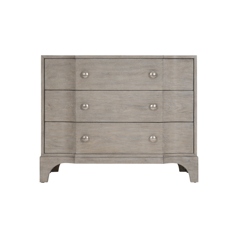 Gray Wood 3-Drawer Nightstand with Pewter Accents