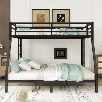 Black Metal Bunk Bed - Queen Over King. Teens & Adults' Choice. Space Solution. Noise Reduction. Strong Frame. No Box Spring. Under Storage. 2 Side La