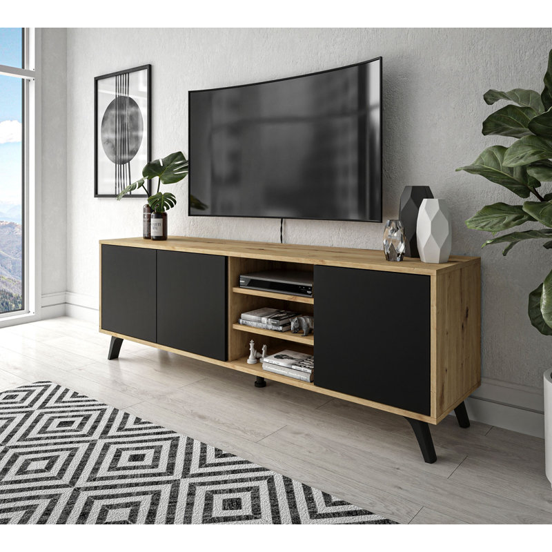 Silwell TV Stand for TVs up to 88", Artisan Oak/Black