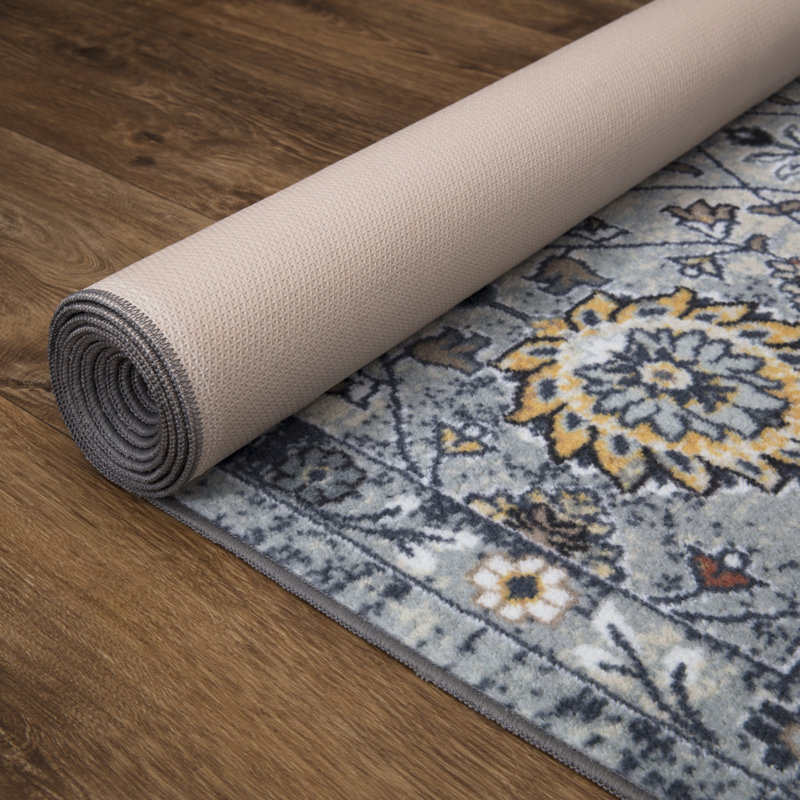 Lyanne Washable Non-Slip Blue Area Rug, Rectangle 2'7" x 9'