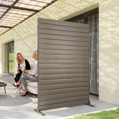 HDPE Outdoor Privacy Screen, 47.2"W x 68.5"H Decorative Privacy Fence Screen with Stand and 6 Panels, Freestanding Patio Divider for Indoor Outdoor, Balcony Office, Brown