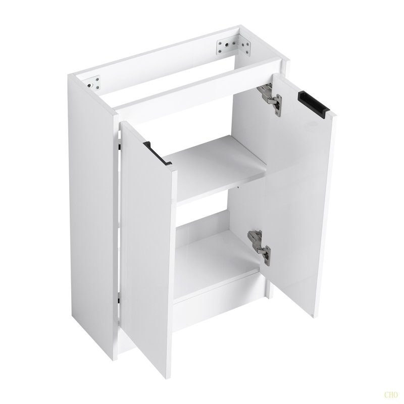 Meuble-lavabo autoportant de 23 po avec lavabo et portes à fermeture douce, Blanc lustré