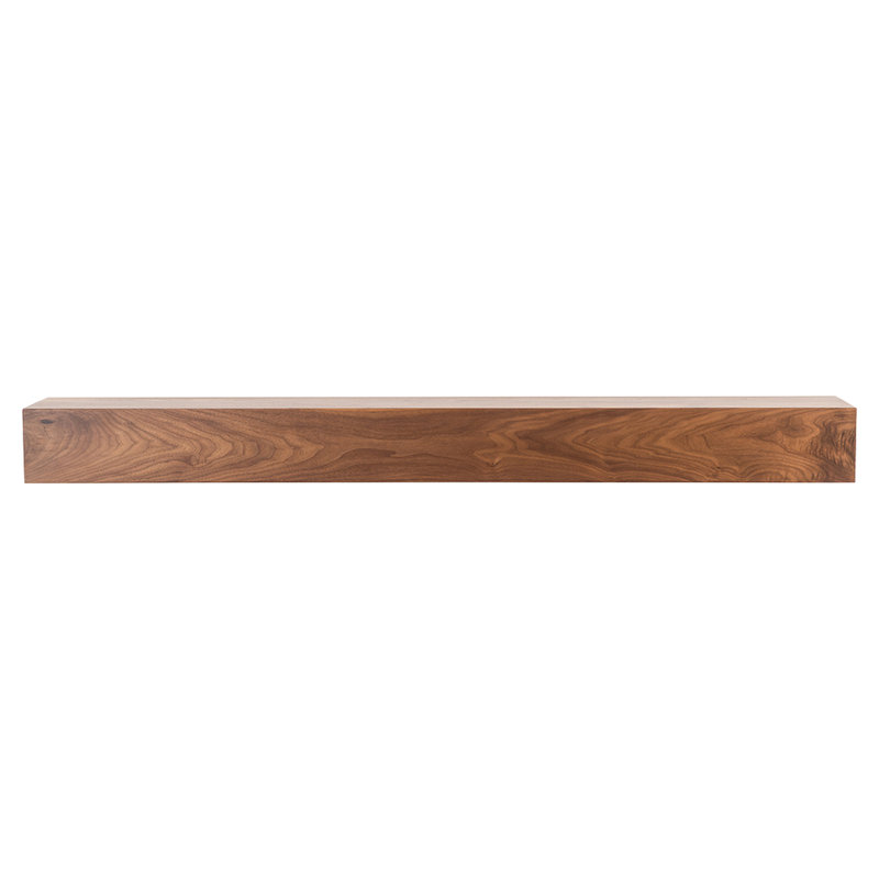 Modern Ember Walnut Creek Fireplace Mantel Shelf - 9" Depth, Close-Grain Details - Real Walnut Wood, 60", Matte Clear