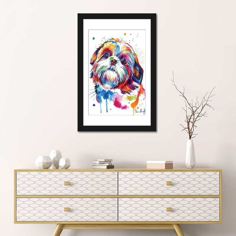 «Best Shih Tzu» par semaine - Mur de galerie sur toile, H 24 po x l 16 po x P 1 po, Papier beaux-arts encadré noir, Blanc