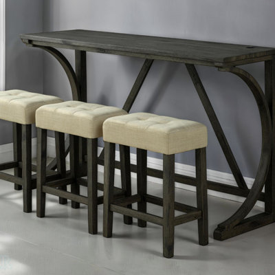 Ensemble de salle à manger fonctionnel 4 pièces avec port USB, table unique et 3 tabourets capitonnés beiges pour les cuisines modernes