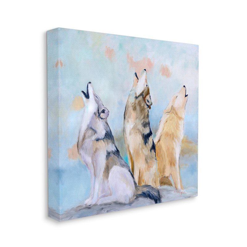 Spring Wolves Howling Vintage Nature Scene - impression d'art graphique, Toile tendue, H 30 po x l 30 po x 1,5 po