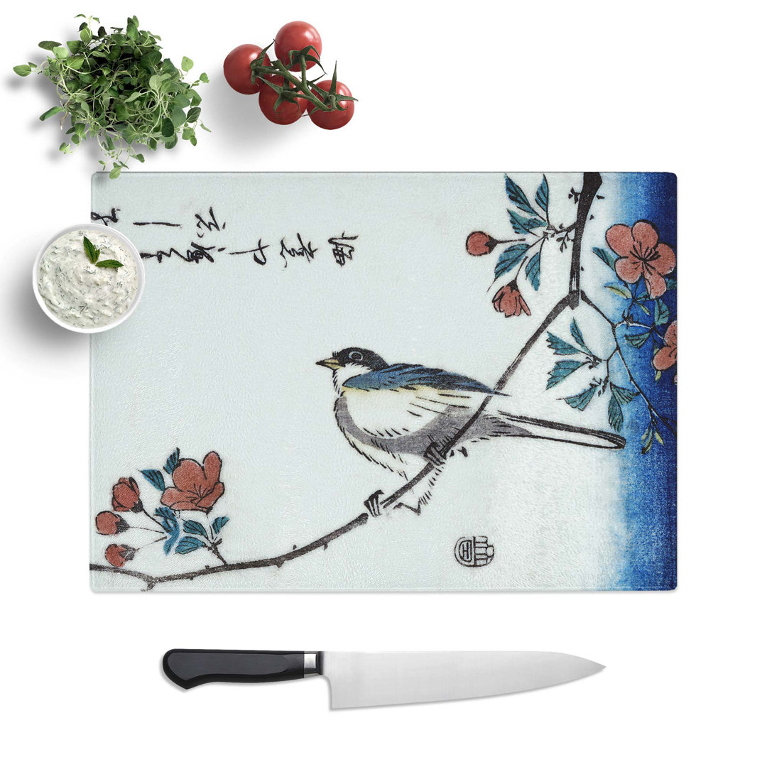 Tempered Glass Bird upon a Cherry Branch Chopping Board