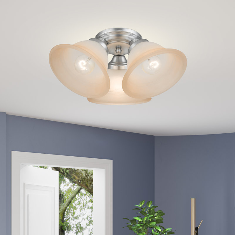 Owasso Glass Flush Mount, Painted Satin Nickel, Sunrise Marble