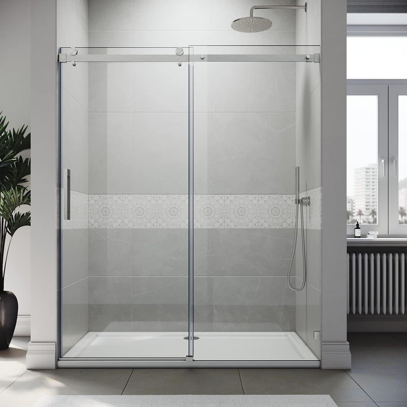 - W x 72'' H Single Added Door Frameless Shower Door with, Nickel