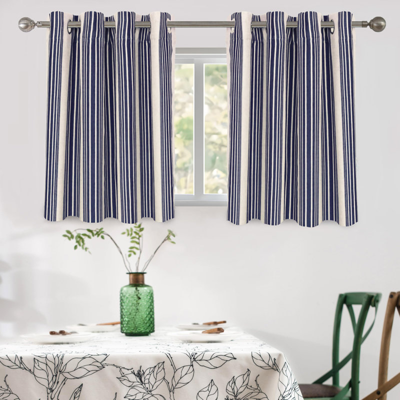 Romelia Saki Print Room Darkening Grommet Curtain Panel, 52" W x 84" L, Dark Blue