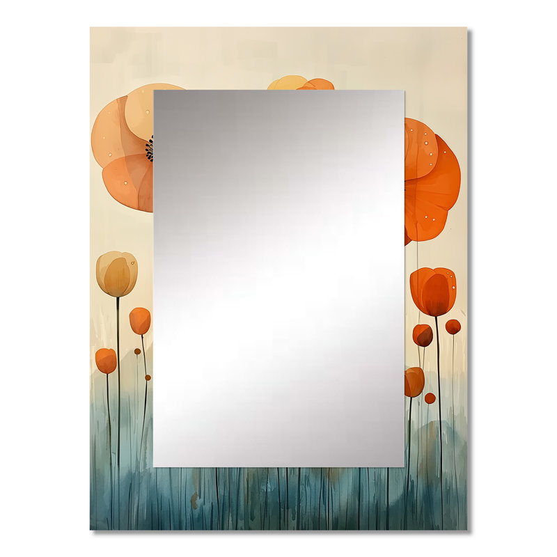 Aquarelle couleur automne champ de Renoncule - miroir mural Renoncule, miroir décoratif traditionnel, impression d'art en métal