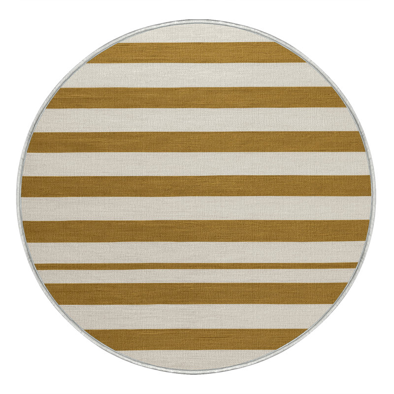 Tapis beige à rayures horizontales lavable à la machine, Rond 8 pi