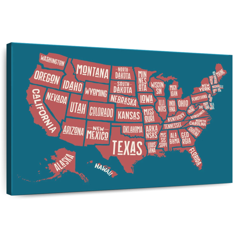 Carte des États américains d'Aliaz, H 34 po x l 51 po