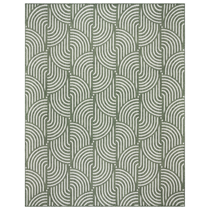  Tropea Chyana All-Weather Flatweave Indoor/Outdoor Area Rug, Olive Green Modern Geometric – Patio, Deck, Porch & Poolside