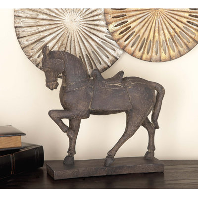 Wagnon Brown Polystone Prancing Horse Sculpture
