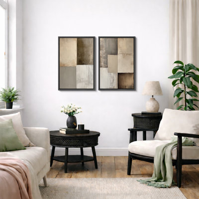 «Neutral Beige Geometric Abstract Art», images de chambre à coucher, impression sur toile encadrée, 2 pièces