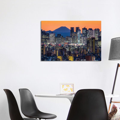 Tokyo Skyline With Mount Fuji At Night by Jan Becke - Wrapped Canvas Print