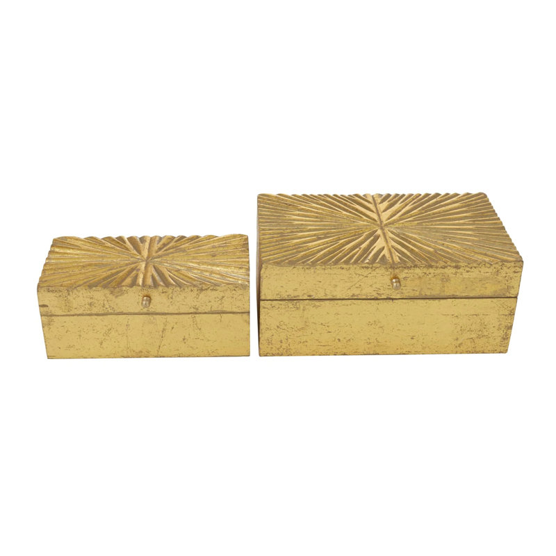 Boîte décorative en bois avec couvercle à charnières, Or