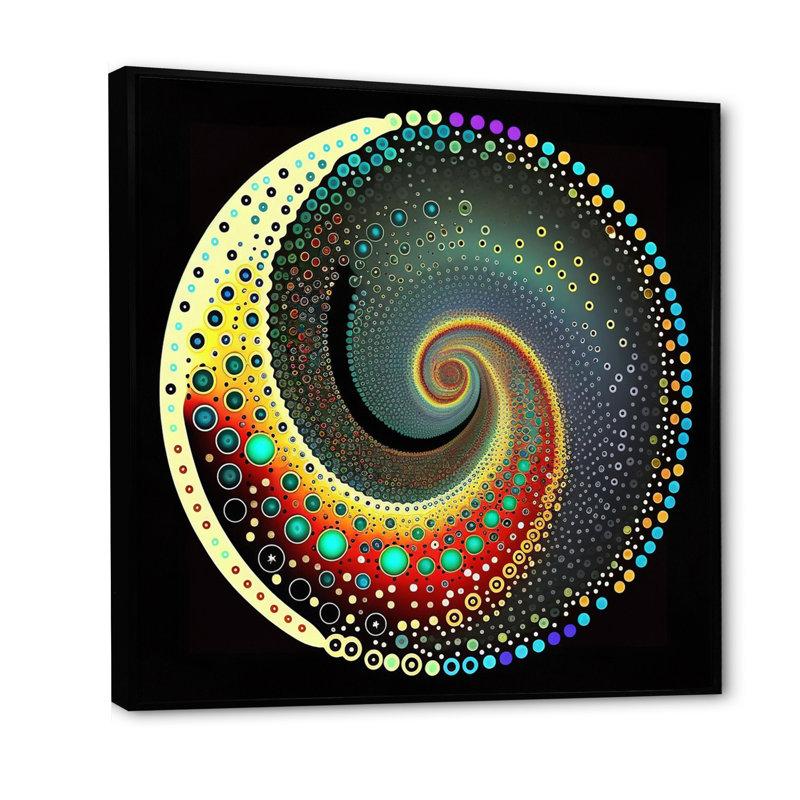 «Iridiscdent Pointillism Spiral Retro Rainbow I», reproduction sur toile, H 16 po x l 16 po x P 1 po, Cadre flottant noir