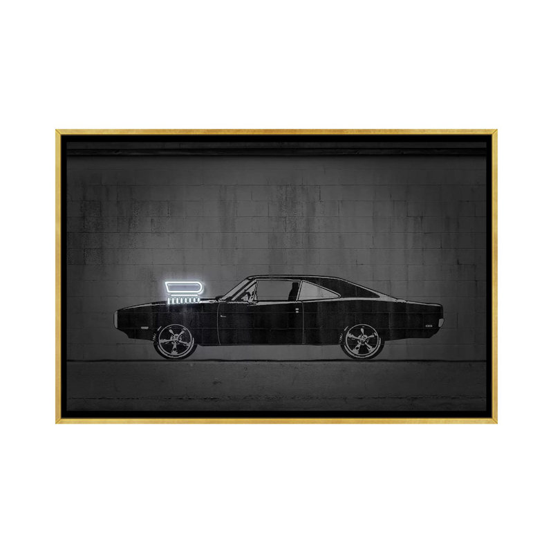 Impression d’art graphique « charger » par octave Mielu, Pas de tapis, H 26 po x l 40 po x 1,5 po, Toile encadrée d'or