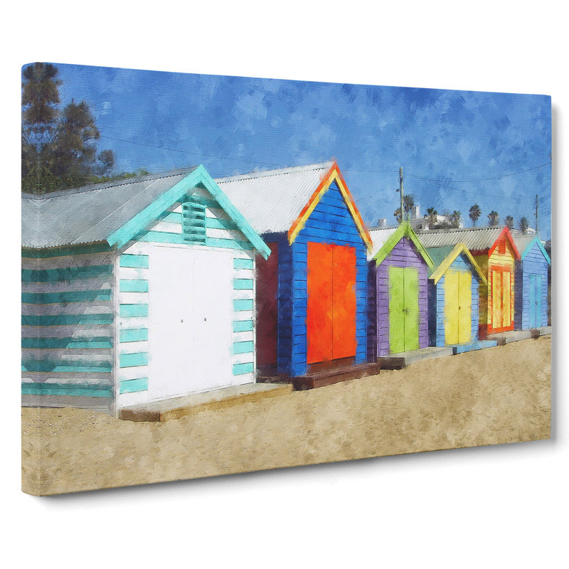 Colourful Beach Huts - Wrapped Canvas, 50cm H x 76cm W x 3cm D