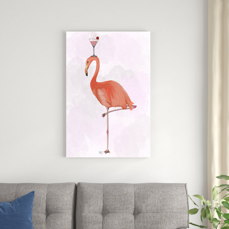 Flamant rose et cocktail 3, H 36 po x l 24 po x P 1 po