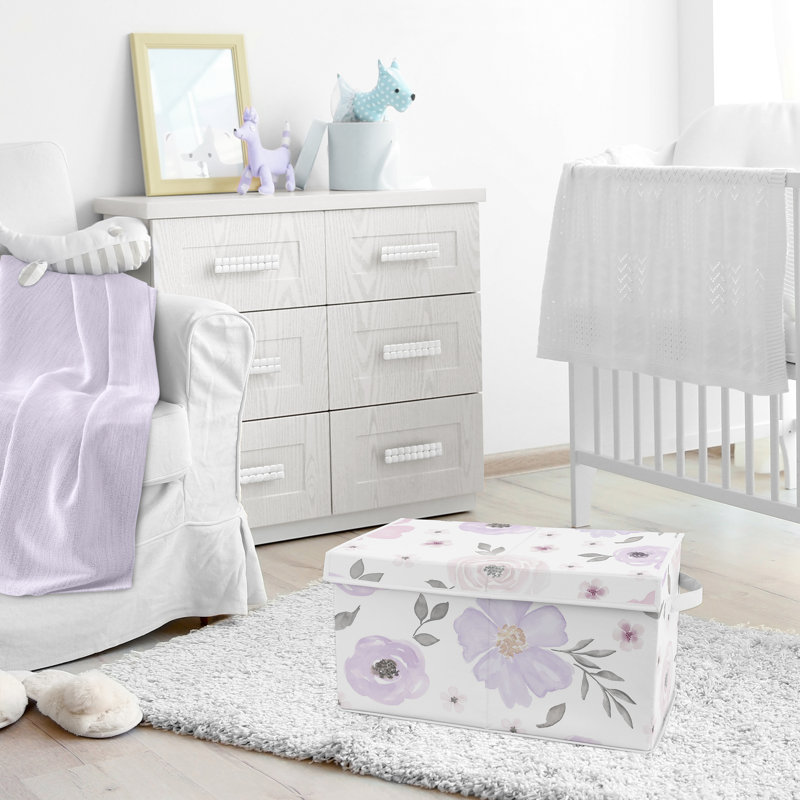 Boîte à jouets aquarelle florale, Mauve / Gris
