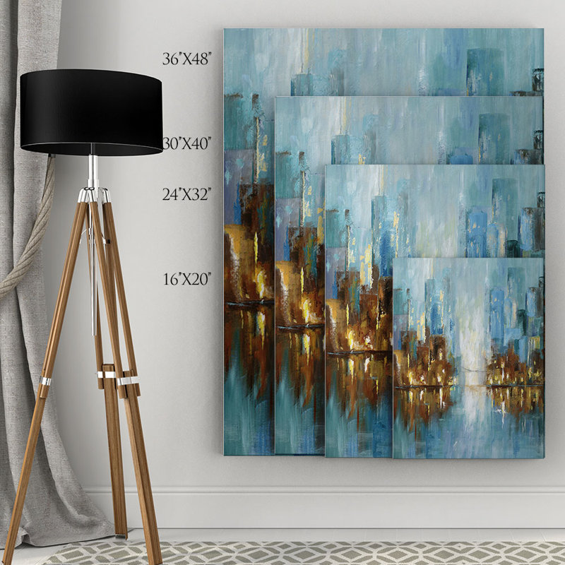 « city lights » par nan, reproduction d’art sur toile tendue, H 30 po x l 40 po x P 1,5 po