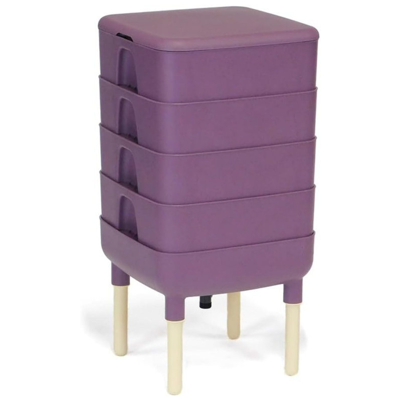 FCMP Outdoor Essential Living Worm Composter Bin, 4-Tray Indoor System, Plum, Purple/Cream
