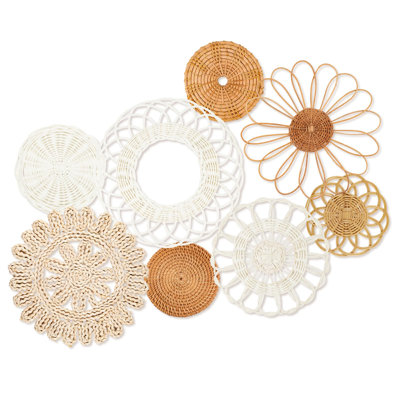 Boho Wall Basket Decor Set Of 8,rattan Flower Wall Decor,flat Woven Baskets Wall Hanging Decor,unique Boho Wicker Seagrass Wall Decor(rattan Classic)