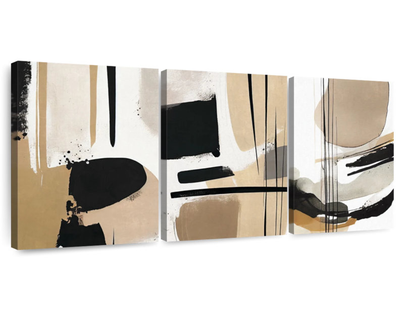 Avery beige moderne abstrait triptyque, H 12 po x l 26 po
