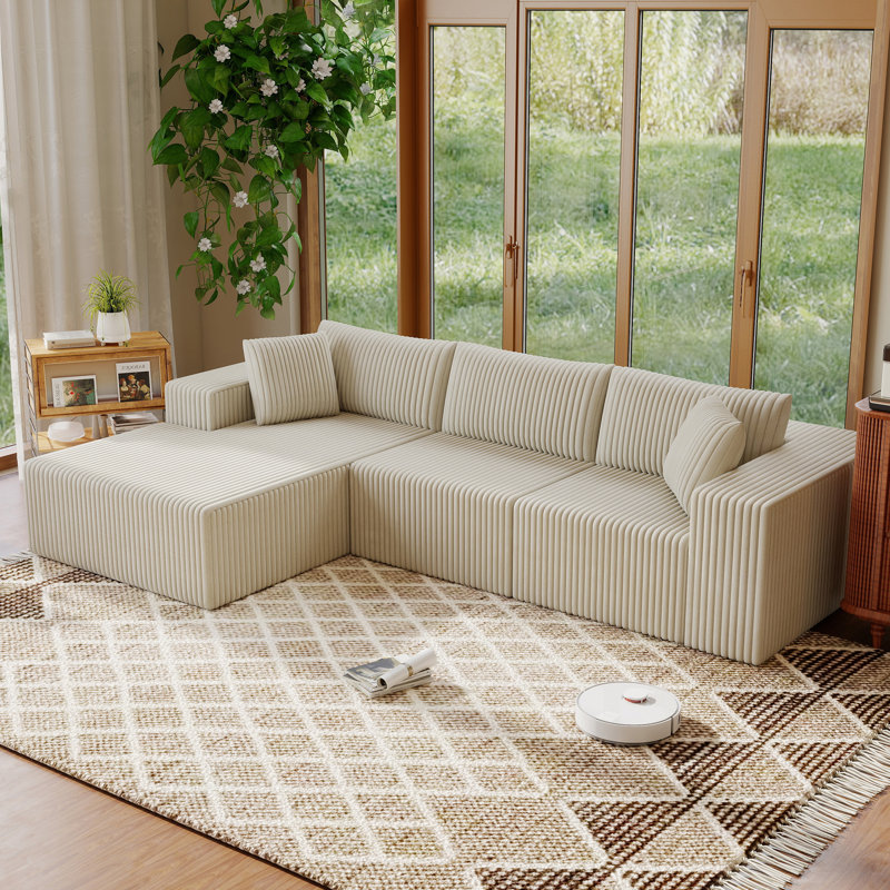 Canapé modulaire 110 po Cloudy Corduroy, Velours côtelé beige