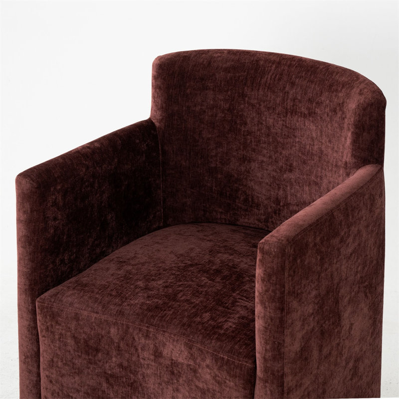 Fauteuil de salle à manger classique entièrement rembourré en chenille avec roulettes dissimulées, Bourgogne