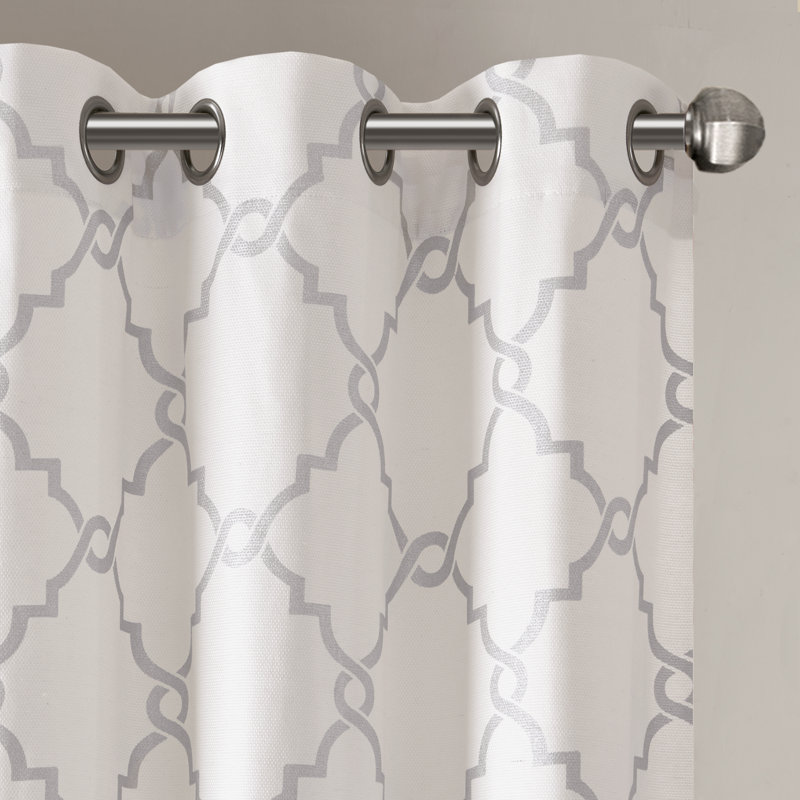 Blue and White Fretwork Grommet Top Window Valance
