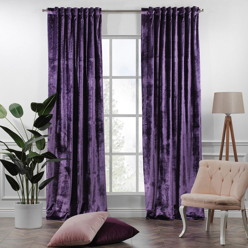 Panneau de rideau simple doublé occultant en velours brillant extra large et très long, L 100 po x L 72 po, 33 Mauve