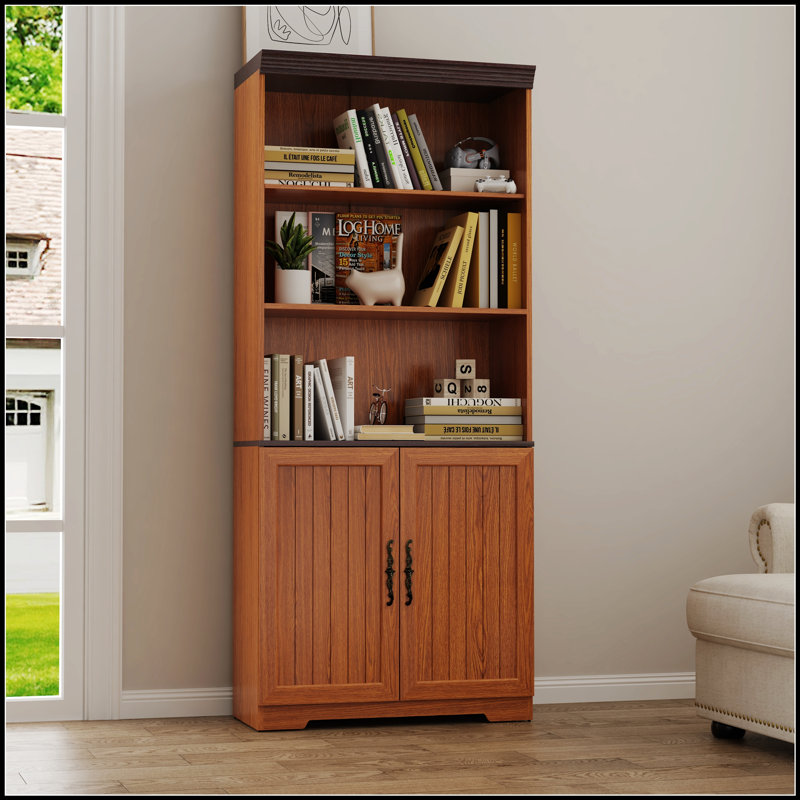 Grande armoire de rangement 70,86 po, vitrine cubique à 5 niveaux avec tablettes réglables et portes de grange, bibliothèque autoportante en bois aggloméré