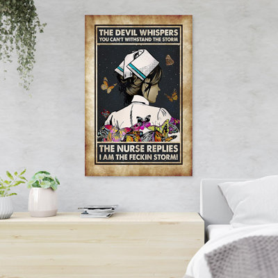 «Nurse And Butterflies - The Devil Whispers», reproduction d'art graphique sur toile tendue