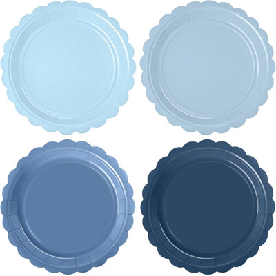 48 assiettes en papier jetables festonnées bleues 7 ", vaisselle de dessert pour anniversaire, mariage, mariage, fiançailles et fête de naissance