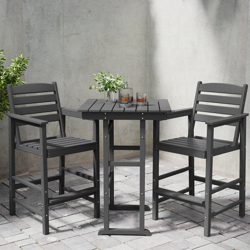 Hdpe Outdoor Patio Bar Set, Tall Adirondack Bar Chair And Table Set (Coffee, 3 Pcs), Gray