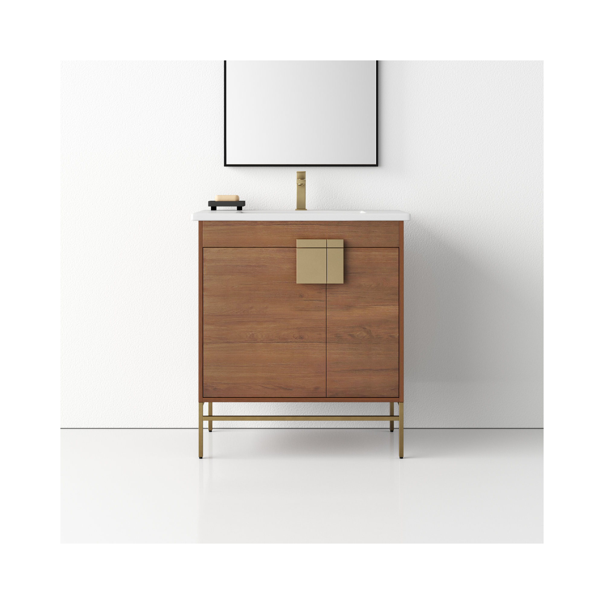 Maisie 30'' Single Bathroom Vanity, Walnut, Satin Brass