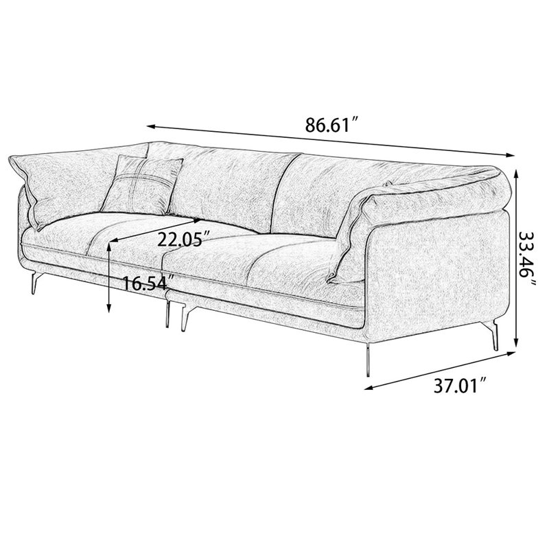 Green Velvet Standard Sofa cushion couch, 33.46" H x 86.61" W x 37.01" D