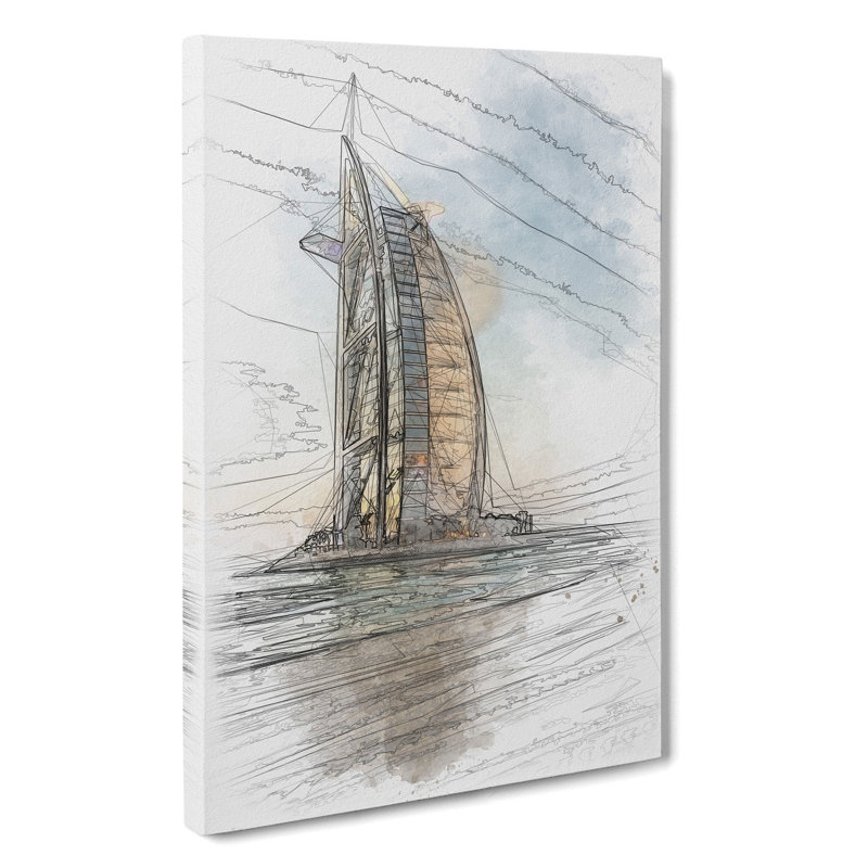 The Burj Al Arab in Dubai Vol.1 Sketch - Wrapped Canvas, 50cm H x 35cm W x 3cm D